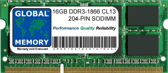 16GB DDR3 1866MHz PC3-14900 204-PIN SODIMM MEMORY RAM FOR LAPTOPS/NOTEBOOKS